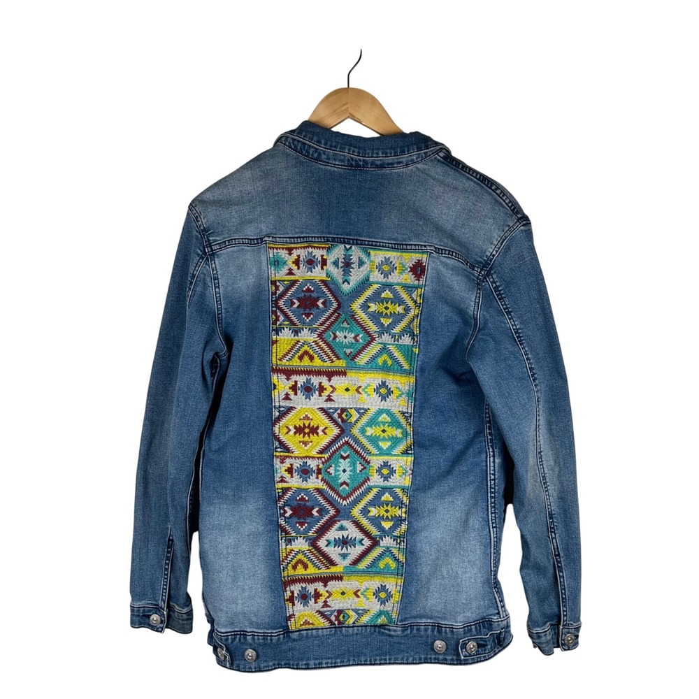 LuLaRoe Womens Denim Jacket Embroidered Medium Coastal Cowgirl Country Western